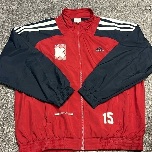 Adidas Windbreaker Jacket Men's Sz L Long Sleeve Full Zip Polyester Switzerland - Picture 1 of 6